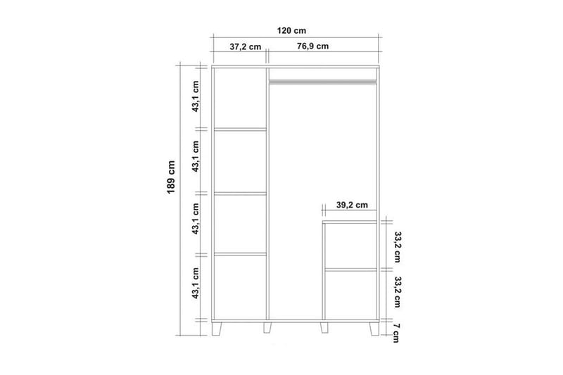 Leva Garderobe 120x189 cm Brun/Hvit - Hanah Home - Oppbevaring - Klesoppbevaring - Garderober & garderobesystem