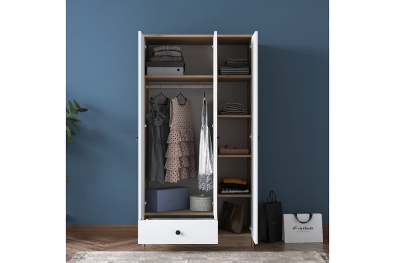 Jain Garderobe 90x170 cm Brun/Hvit - Hanah Home - Oppbevaring - Klesoppbevaring - Garderober & garderobesystem