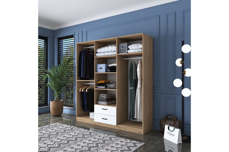 Jahani Garderobeskap 180x190,8 cm Brun/Hvit - Hanah Home - Oppbevaring - Klesoppbevaring - Garderober & garderobesystem