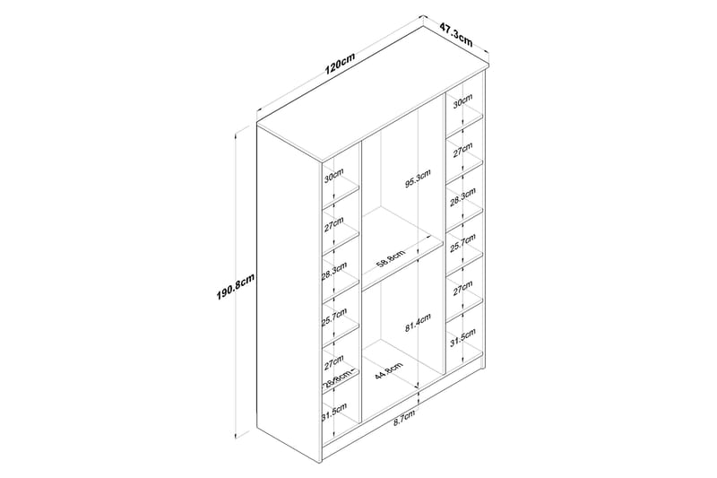 Jaioni Garderobeskap 120x190,8 cm Brun/Hvit - Hanah Home - Oppbevaring - Klesoppbevaring - Garderober & garderobesystem