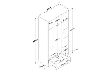 Jain Garderobe 90x170 cm Brun/Hvit - Hanah Home - Oppbevaring - Klesoppbevaring - Garderober & garderobesystem