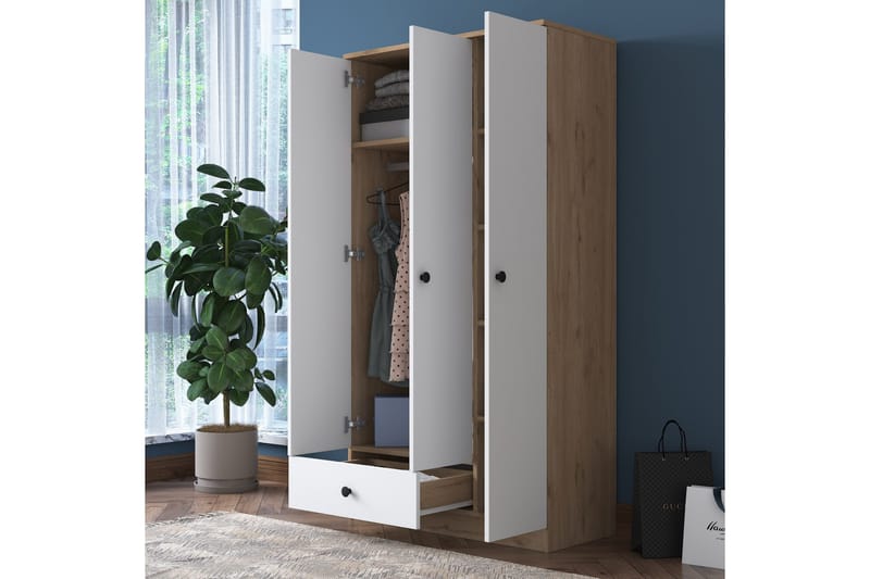 Jain Garderobe 90x170 cm Brun/Hvit - Hanah Home - Oppbevaring - Klesoppbevaring - Garderober & garderobesystem