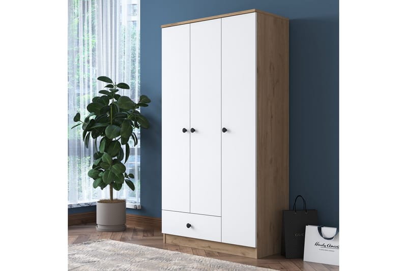 Jain Garderobe 90x170 cm Brun/Hvit - Hanah Home - Oppbevaring - Klesoppbevaring - Garderober & garderobesystem