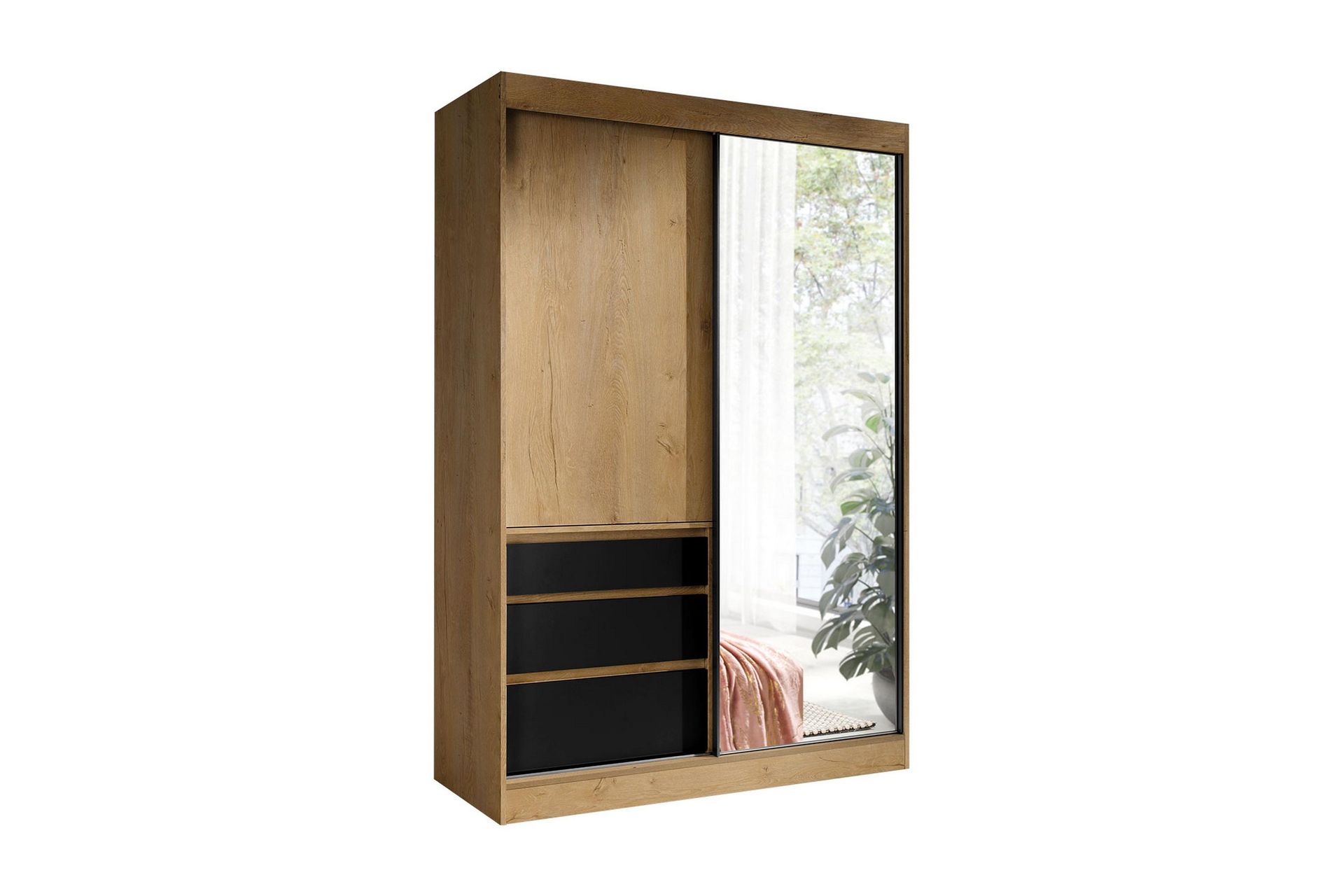 Abricot Garderobe med Speil 140x216x65 cm - Svart - Oppbevaring - Klesoppbevaring - Garderober & garderobesystem