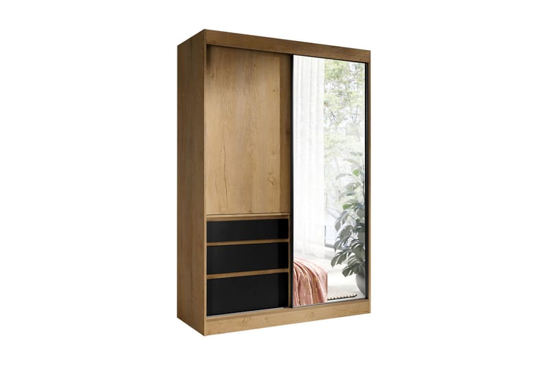 Abricot Garderobe med Speil 140x216x65 cm - Svart - Oppbevaring - Klesoppbevaring - Garderober & garderobesystem