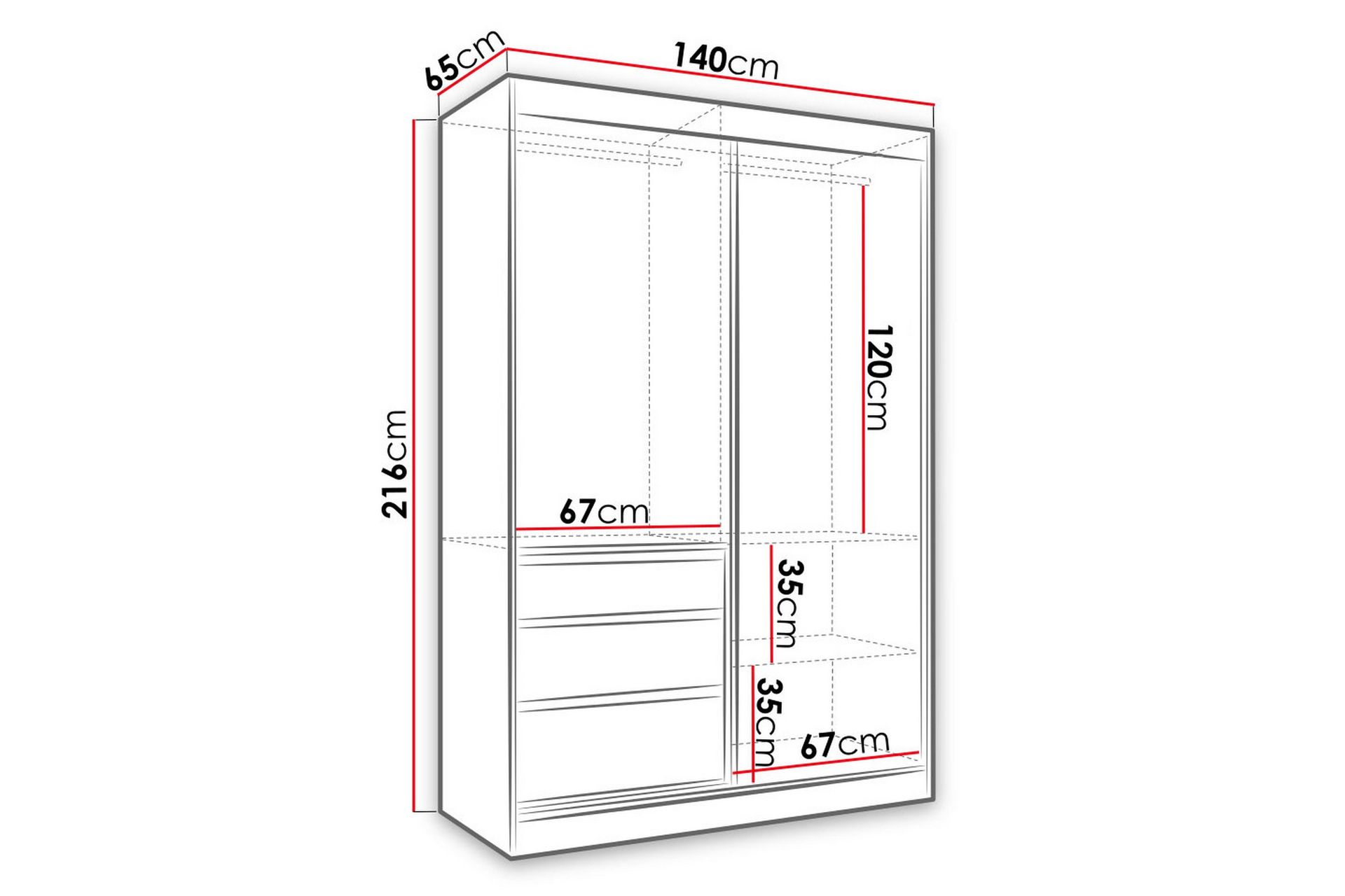 Abricot Garderobe med Speil 140x216x65 cm - Svart - Oppbevaring - Klesoppbevaring - Garderober & garderobesystem