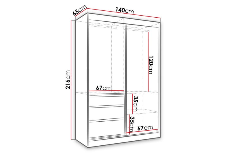 Abricot Garderobe med Speil 140x216x65 cm - Svart - Oppbevaring - Klesoppbevaring - Garderober & garderobesystem