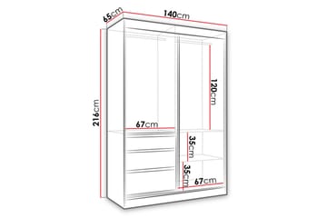 Abricot Garderobe med Speil 140x216x65 cm - Svart - Oppbevaring - Klesoppbevaring - Garderober & garderobesystem