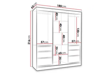 Abricot Garderobe med Speil 180x216x65 cm - Svart - Oppbevaring - Klesoppbevaring - Garderober & garderobesystem
