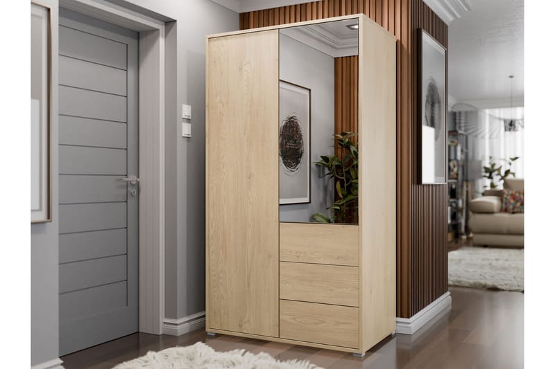 Agawal Garderob med Speil 100x175 cm - Brun - Oppbevaring - Klesoppbevaring - Garderober & garderobesystem