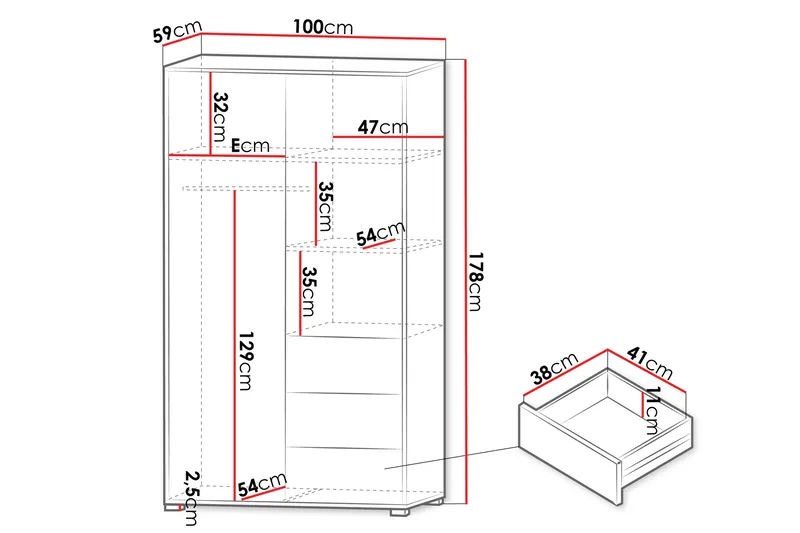 Agawal Garderob med Speil 100x175 cm - Brun - Oppbevaring - Klesoppbevaring - Garderober & garderobesystem