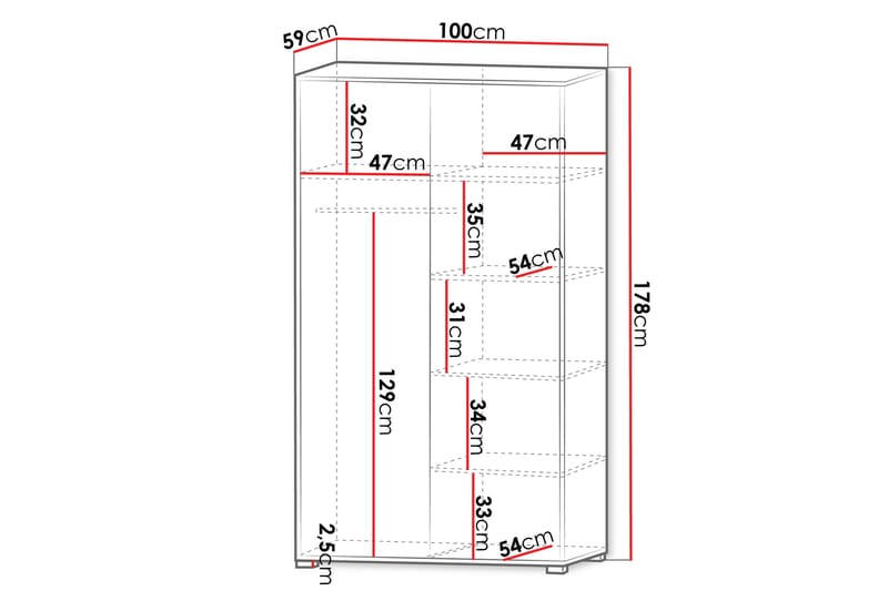 Agawal Garderobeskap 100x178 cm - Hvit - Oppbevaring - Klesoppbevaring - Garderober & garderobesystem