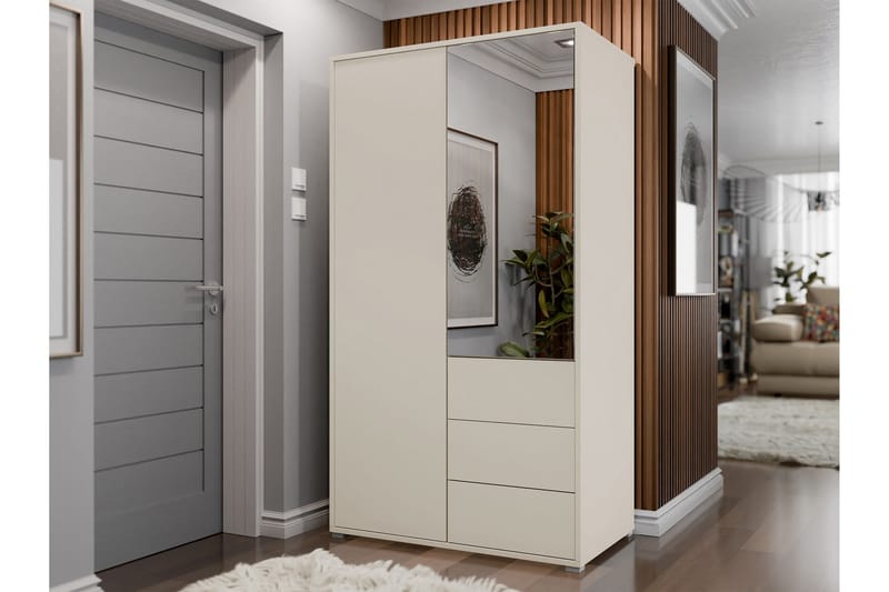 Agawal Garderobeskap med Speil 100x178 cm - Beige - Oppbevaring - Klesoppbevaring - Garderober & garderobesystem