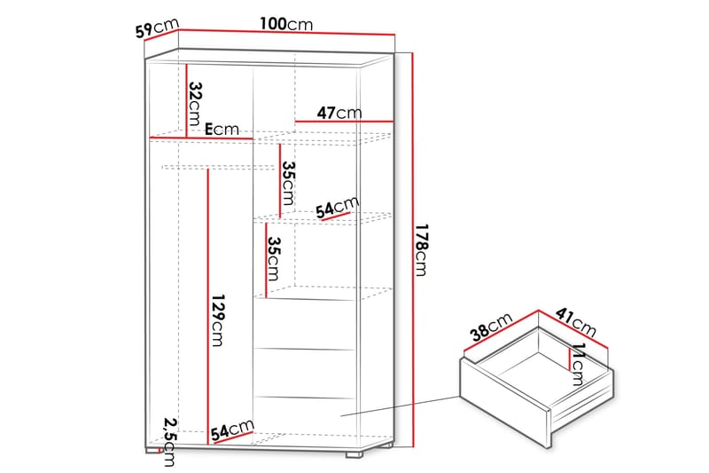 Agawal Garderobeskap med Speil 100x178 cm - Beige - Oppbevaring - Klesoppbevaring - Garderober & garderobesystem