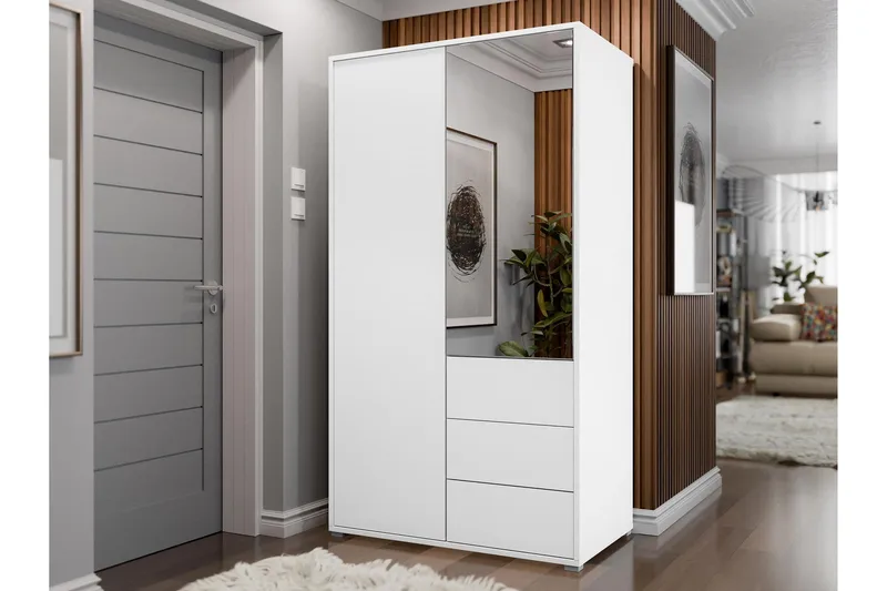 Agawal Garderobeskap med Speil 100x178 cm - Hvit - Oppbevaring - Klesoppbevaring - Garderober & garderobesystem