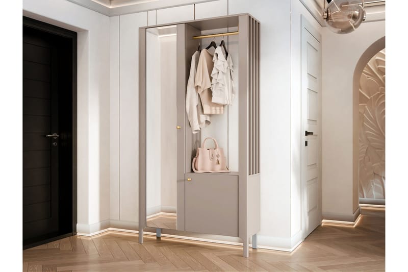 Aggarwal Garderobeskap med Speil 105x197 cm - Beige - Oppbevaring - Klesoppbevaring - Garderober & garderobesystem