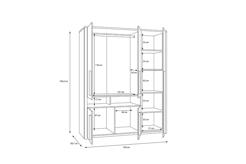Ahmetbay Garderobe 59x158 cm - Grå/Brun - Oppbevaring - Klesoppbevaring - Garderober & garderobesystem