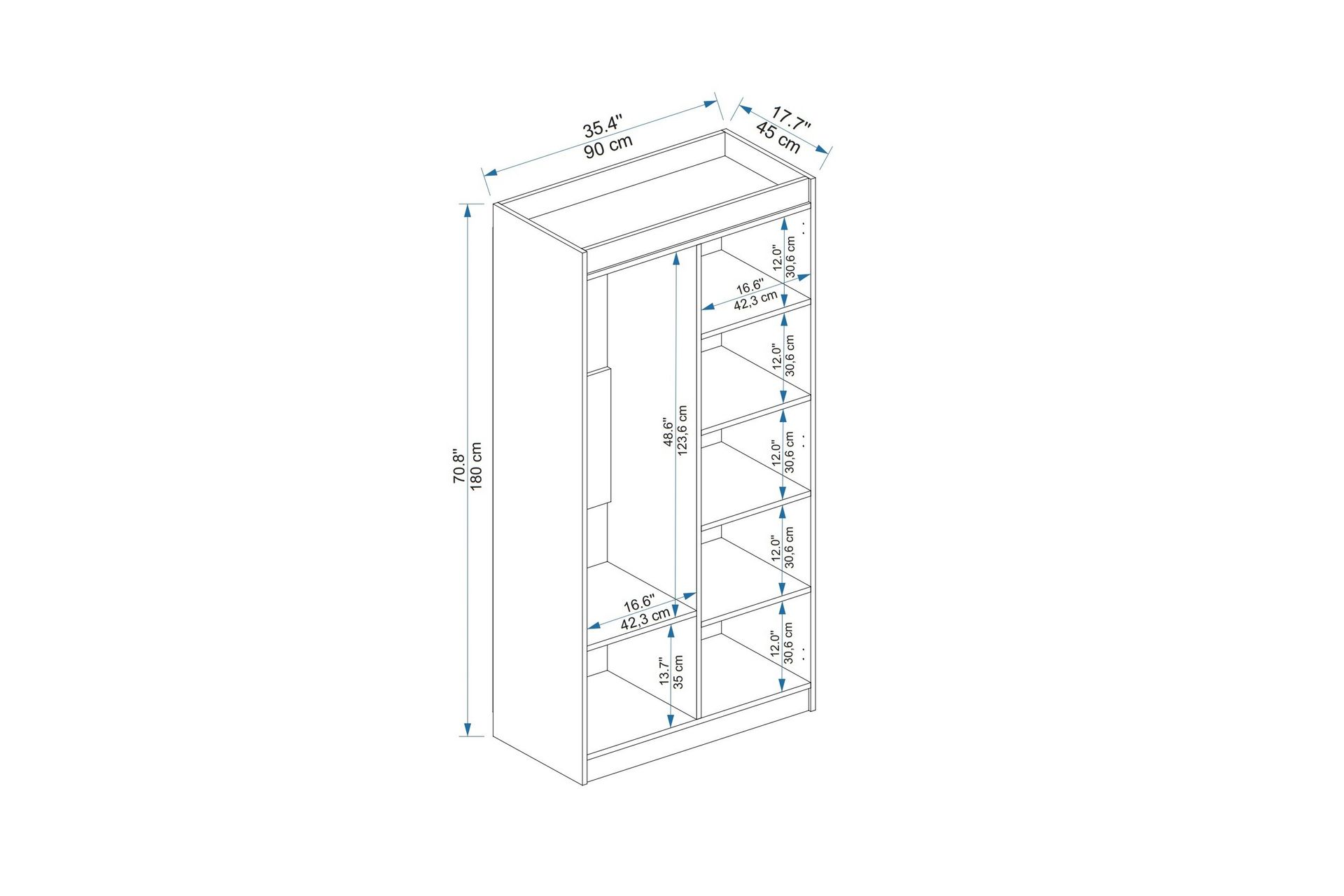 Akser Garderobe 90x180 cm - Hvit - Oppbevaring - Klesoppbevaring - Garderober & garderobesystem
