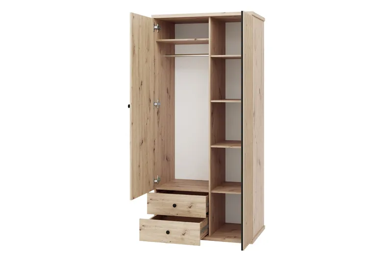 Aldbrough Garderobeskap med Speil 100x213 cm - Brun / Svart - Oppbevaring - Klesoppbevaring - Garderober & garderobesystem