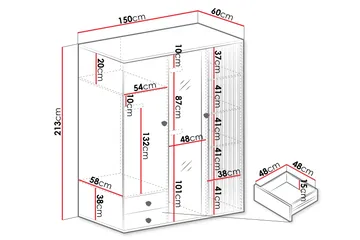 Aldbrough Garderobeskap med Speil 150x213 cm - Brun / Svart - Oppbevaring - Klesoppbevaring - Garderober & garderobesystem