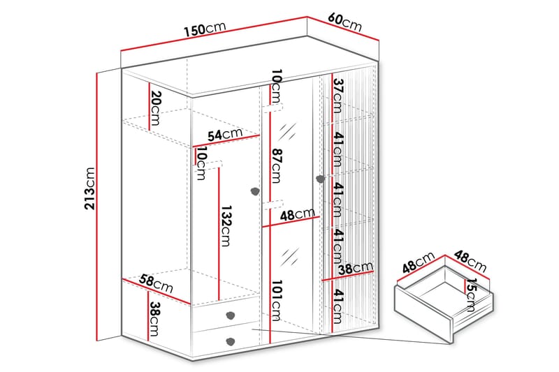 Aldbrough Garderobeskap med Speil 150x213 cm - Brun / Svart - Oppbevaring - Klesoppbevaring - Garderober & garderobesystem