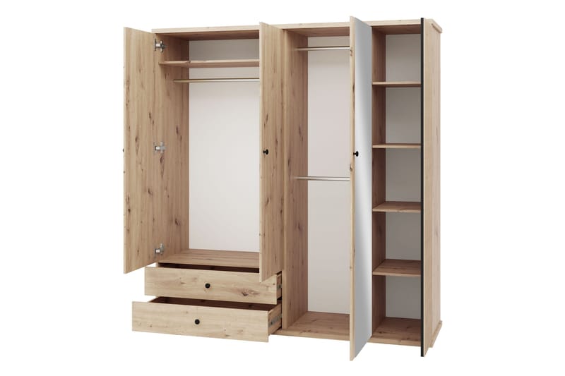 Aldbrough Garderobeskap med Speil 200x213 cm - Brun / Svart - Oppbevaring - Klesoppbevaring - Garderober & garderobesystem
