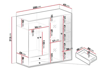 Aldbrough Garderobeskap med Speil 200x213 cm - Brun / Svart - Oppbevaring - Klesoppbevaring - Garderober & garderobesystem
