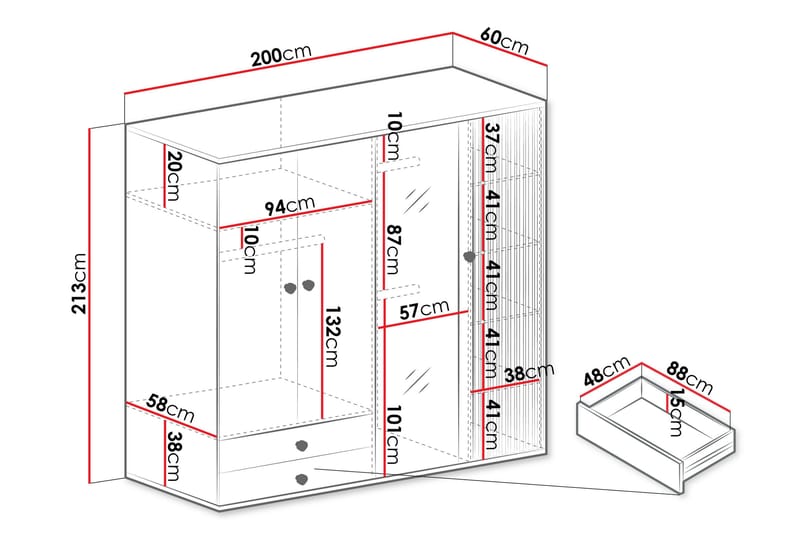 Aldbrough Garderobeskap med Speil 200x213 cm - Brun / Svart - Oppbevaring - Klesoppbevaring - Garderober & garderobesystem