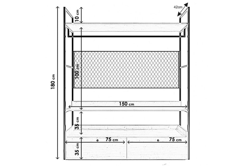 Amerbach Garderobe 148x42 cm - Natur - Oppbevaring - Klesoppbevaring - Garderober & garderobesystem