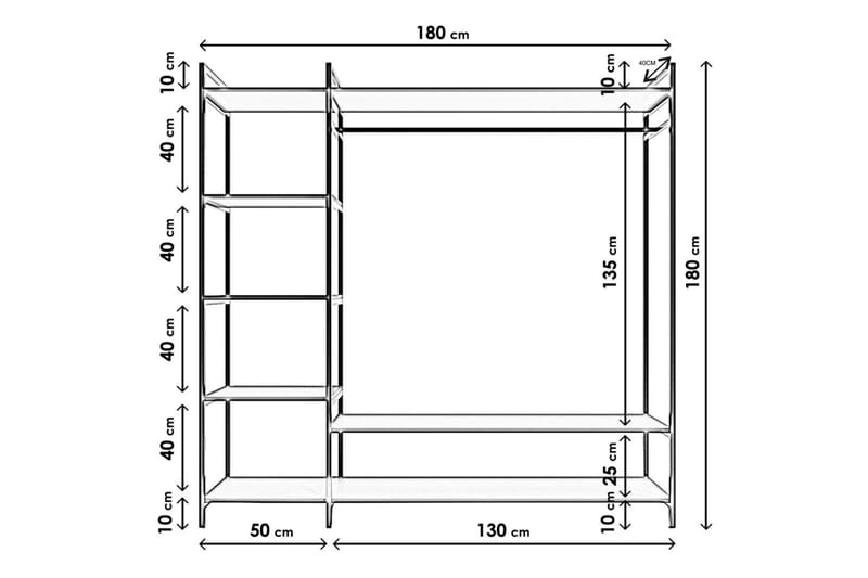 Amerbach Garderobe 180x40 cm - Hvit - Oppbevaring - Klesoppbevaring - Garderober & garderobesystem