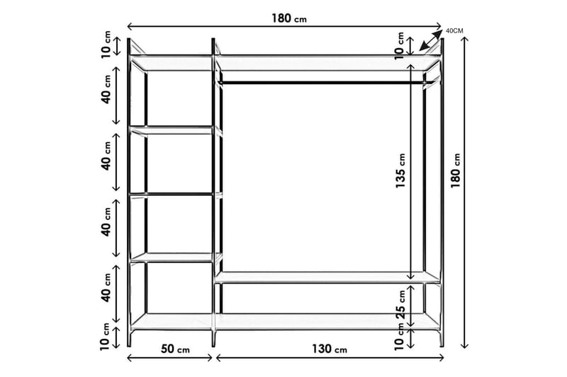 Amerbach Garderobe 180x40 cm - Svart - Oppbevaring - Klesoppbevaring - Garderober & garderobesystem