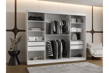 Amira Garderobe med Speil 250x200 cm i Malt Tre - Hvit - Oppbevaring - Klesoppbevaring - Garderober & garderobesystem