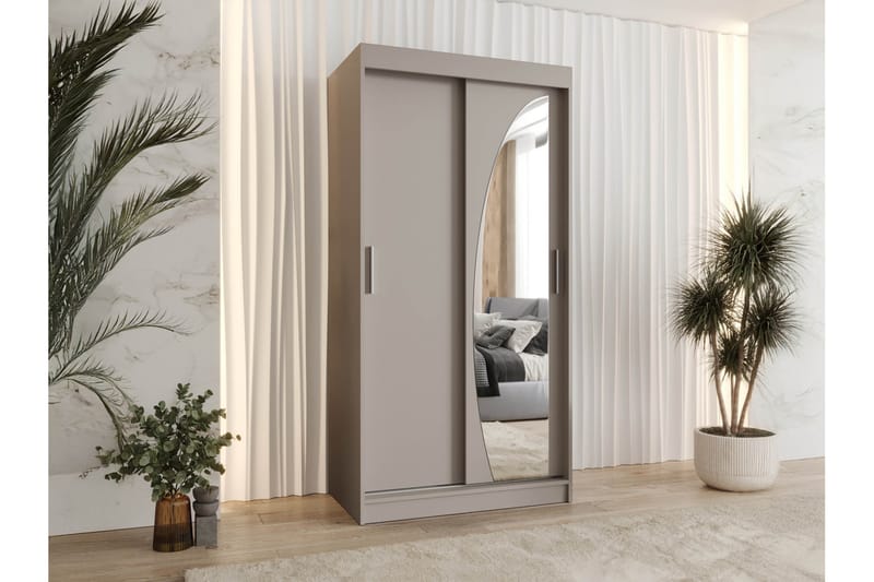 Amira Garderobeskap Med Speil 100x200 cm - Beige - Oppbevaring - Klesoppbevaring - Garderober & garderobesystem