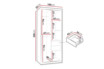 Amira Garderobeskap Med Speil 100x200 cm - Oppbevaring - Klesoppbevaring - Garderober & garderobesystem