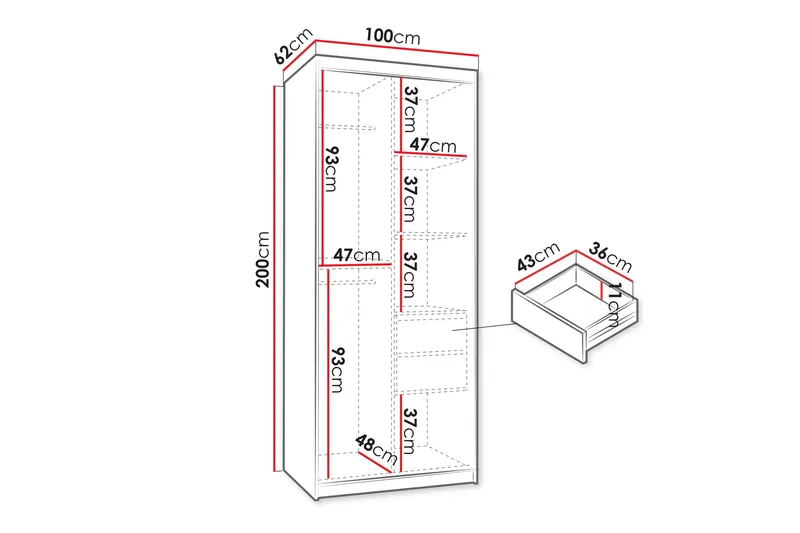 Amira Garderobeskap Med Speil 100x200 cm - Oppbevaring - Klesoppbevaring - Garderober & garderobesystem