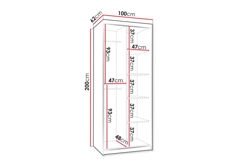 Amira Garderobeskap Med Speil 100x200 cm - Oppbevaring - Klesoppbevaring - Garderober & garderobesystem