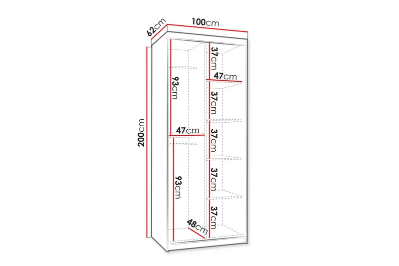 Amira Garderobeskap Med Speil 100x200 cm - Oppbevaring - Klesoppbevaring - Garderober & garderobesystem