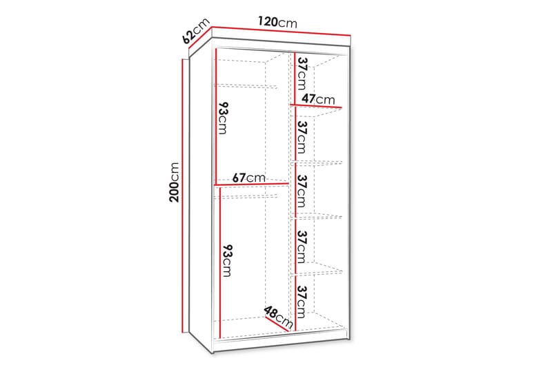 Amira Garderobeskap Med Speil 120x200 cm - Oppbevaring - Klesoppbevaring - Garderober & garderobesystem