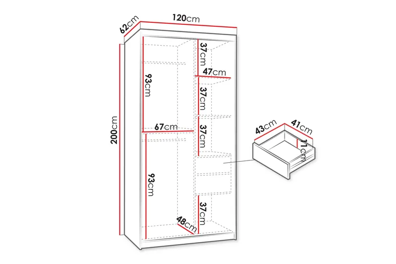 Amira Garderobeskap Med Speil 120x200 cm - Oppbevaring - Klesoppbevaring - Garderober & garderobesystem