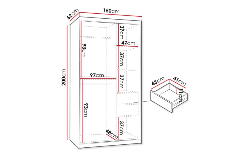 Amira Garderobeskap Med Speil 150x200 cm - Oppbevaring - Klesoppbevaring - Garderober & garderobesystem