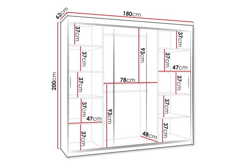 Amira Garderobeskap Med Speil 180x200 cm - Oppbevaring - Klesoppbevaring - Garderober & garderobesystem