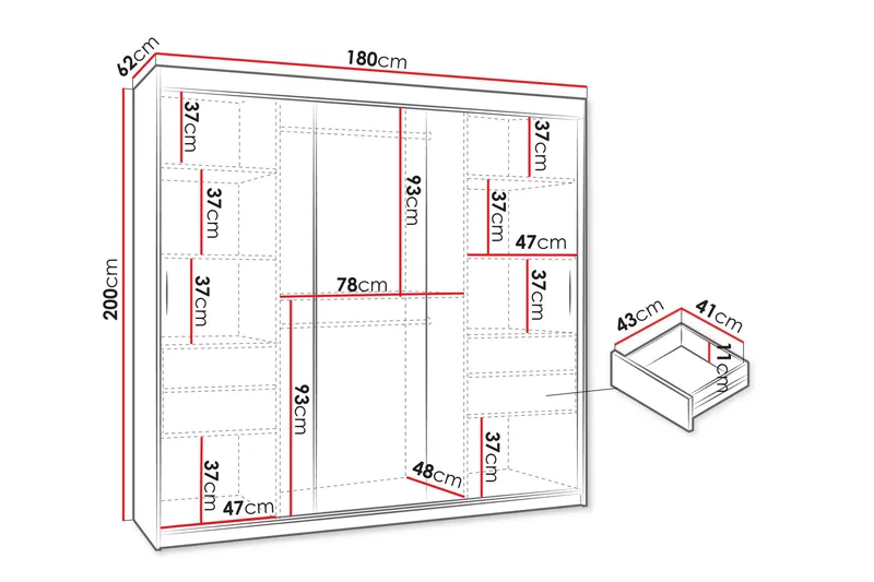 Amira Garderobeskap Med Speil 180x200 cm - Oppbevaring - Klesoppbevaring - Garderober & garderobesystem