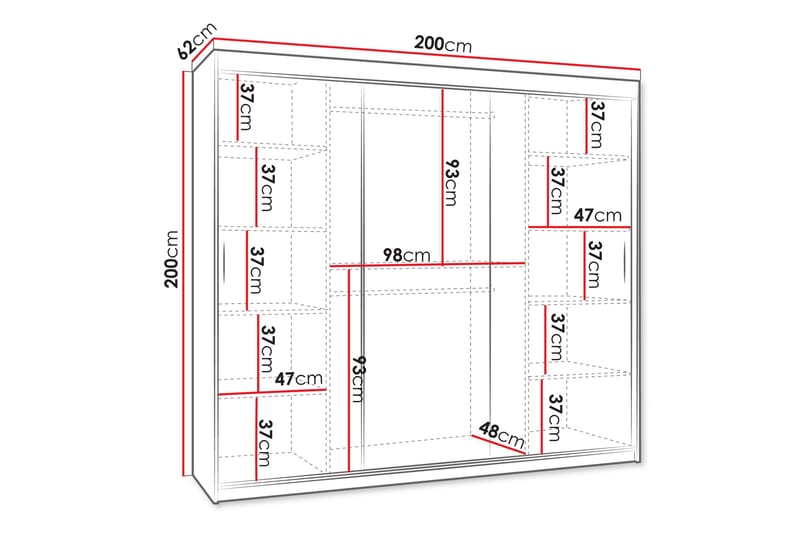 Amira Garderobeskap Med Speil 200x200 cm - Brun - Oppbevaring - Klesoppbevaring - Garderober & garderobesystem