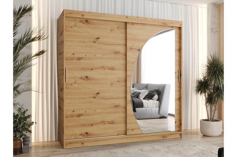 Amira Garderobeskap Med Speil 200x200 cm - Brun - Oppbevaring - Klesoppbevaring - Garderober & garderobesystem