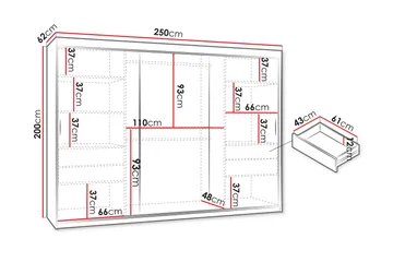 Amira Garderobeskap med Speil 250x200 cm i Malt Tre - Hvit - Oppbevaring - Klesoppbevaring - Garderober & garderobesystem