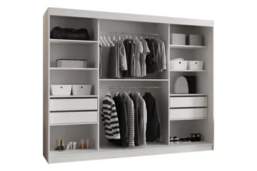 Amira Garderobeskap med Speil 250x200 cm i Malt Tre - Hvit - Oppbevaring - Klesoppbevaring - Garderober & garderobesystem