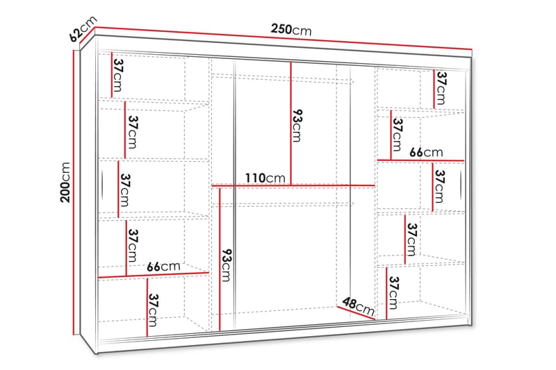 Amira Garderobeskap Med Speil 250x200 cm - Oppbevaring - Klesoppbevaring - Garderober & garderobesystem