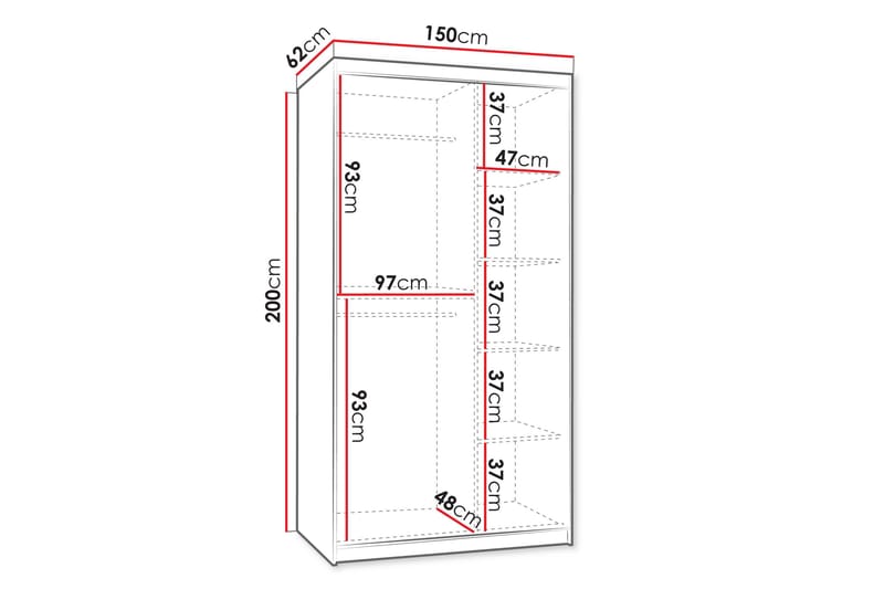 Amira Klesskap med Speil 150x200 cm i Tre - Brun - Oppbevaring - Klesoppbevaring - Garderober & garderobesystem
