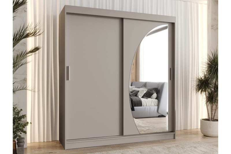 Amira Klesskap med Speil 180x200 cm i Malt Tre - Beige - Oppbevaring - Klesoppbevaring - Garderober & garderobesystem