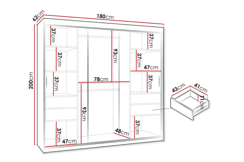 Amira Klesskap med Speil 180x200 cm i Malt Tre - Grå - Oppbevaring - Klesoppbevaring - Garderober & garderobesystem